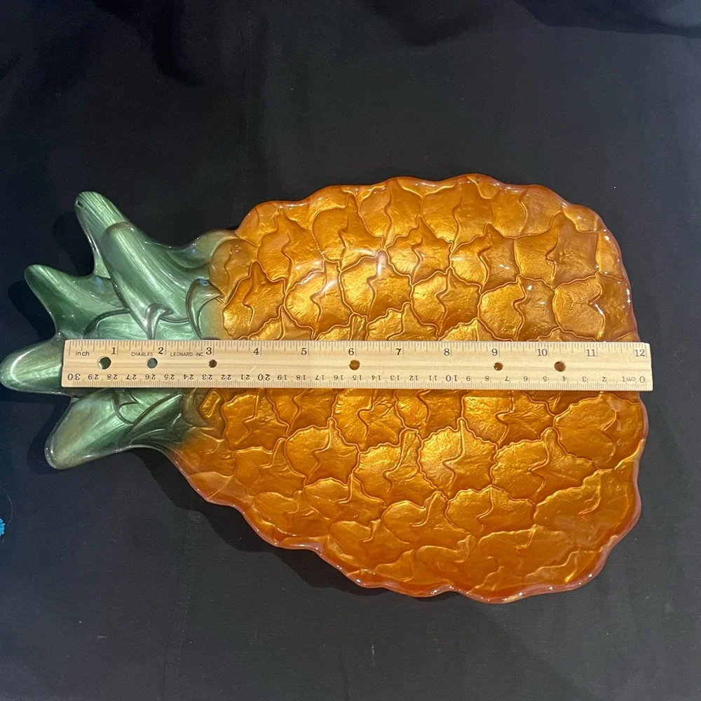 Pineapple Iridescent Art Turkish Glass Display Serving Dish 13” x 9” New
